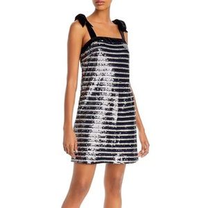 NEW Black and Silver AQUA Sequined Velvet Striped Party Dress sz L $98